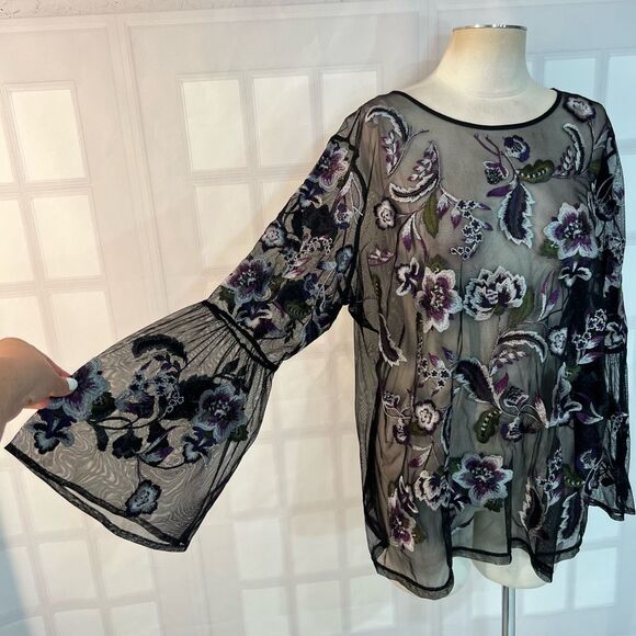 🔥🔥5 for $25🔥🔥Inc International Concepts Black Mesh Long Bell Sleeve Blouse Sz 2X - Picture 3 of 9